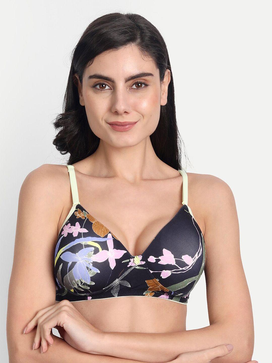 aimly floral printed full coverage seamless heavily padded non-wired dry-fit push-up bra