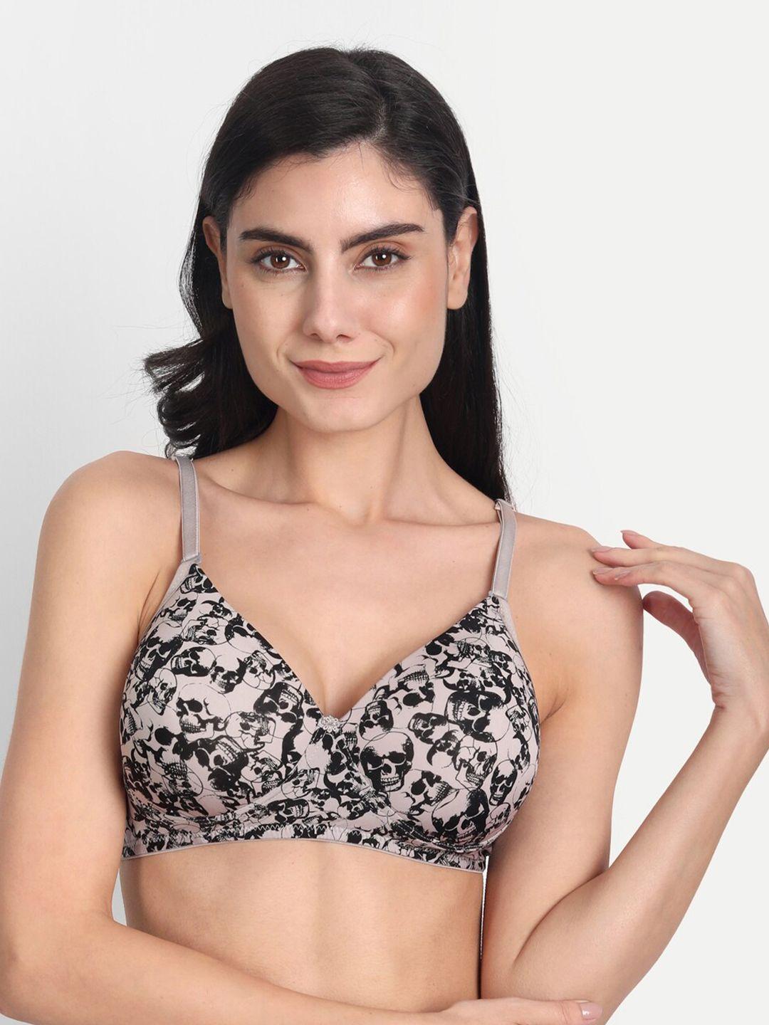 aimly abstract printed full coverage seamless heavily padded non-wired dry-fit push-up bra