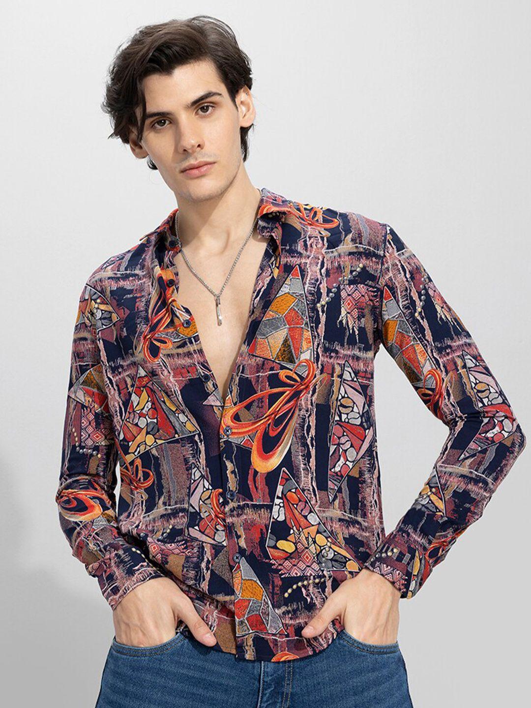 snitch classic slim fit floral opaque printed cotton casual shirt