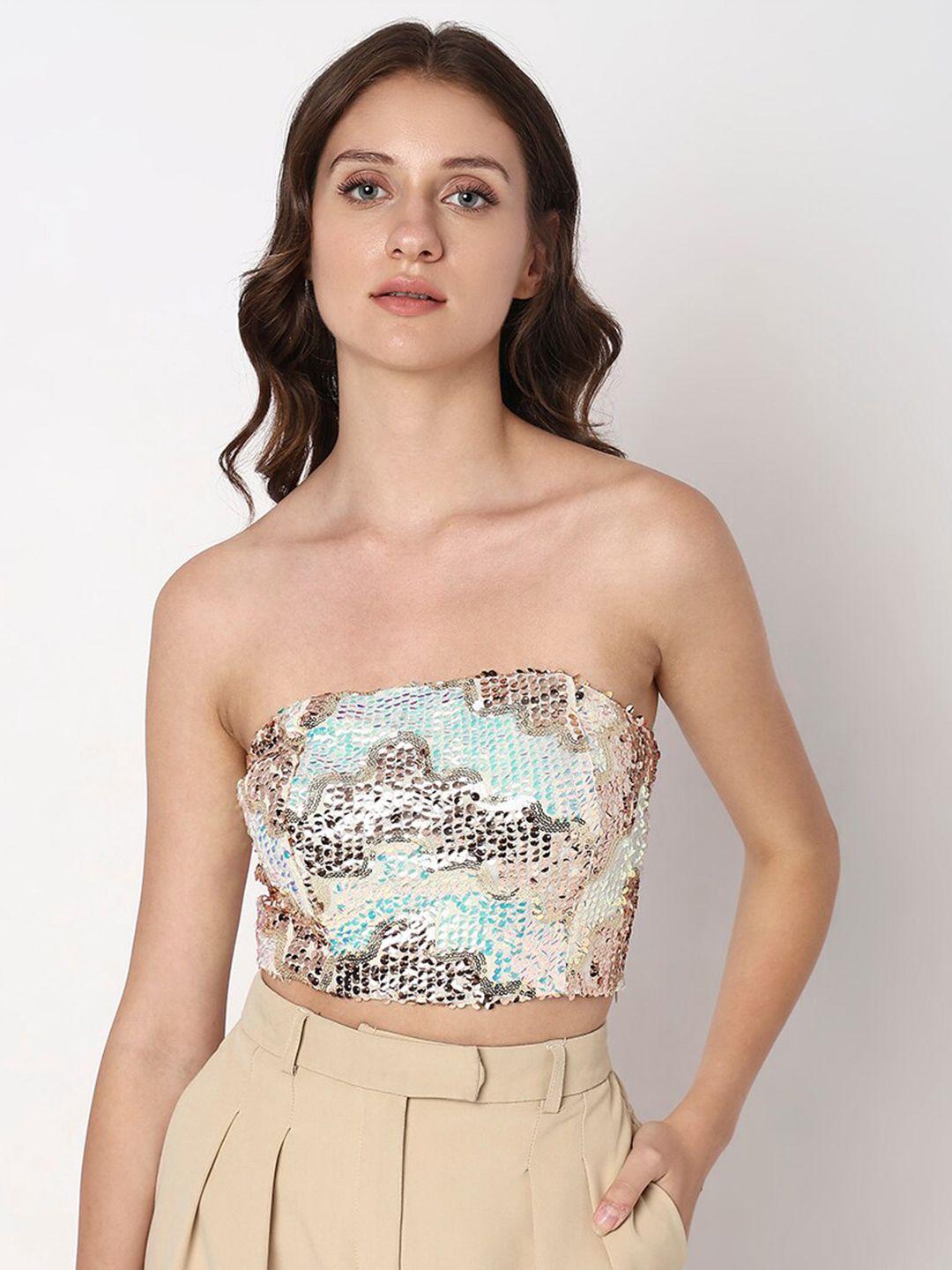 vero moda embellished sequinned tube crop top