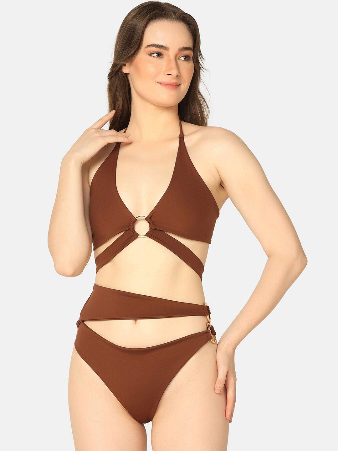 da intimo brown medium coverage cut out stylish swim set