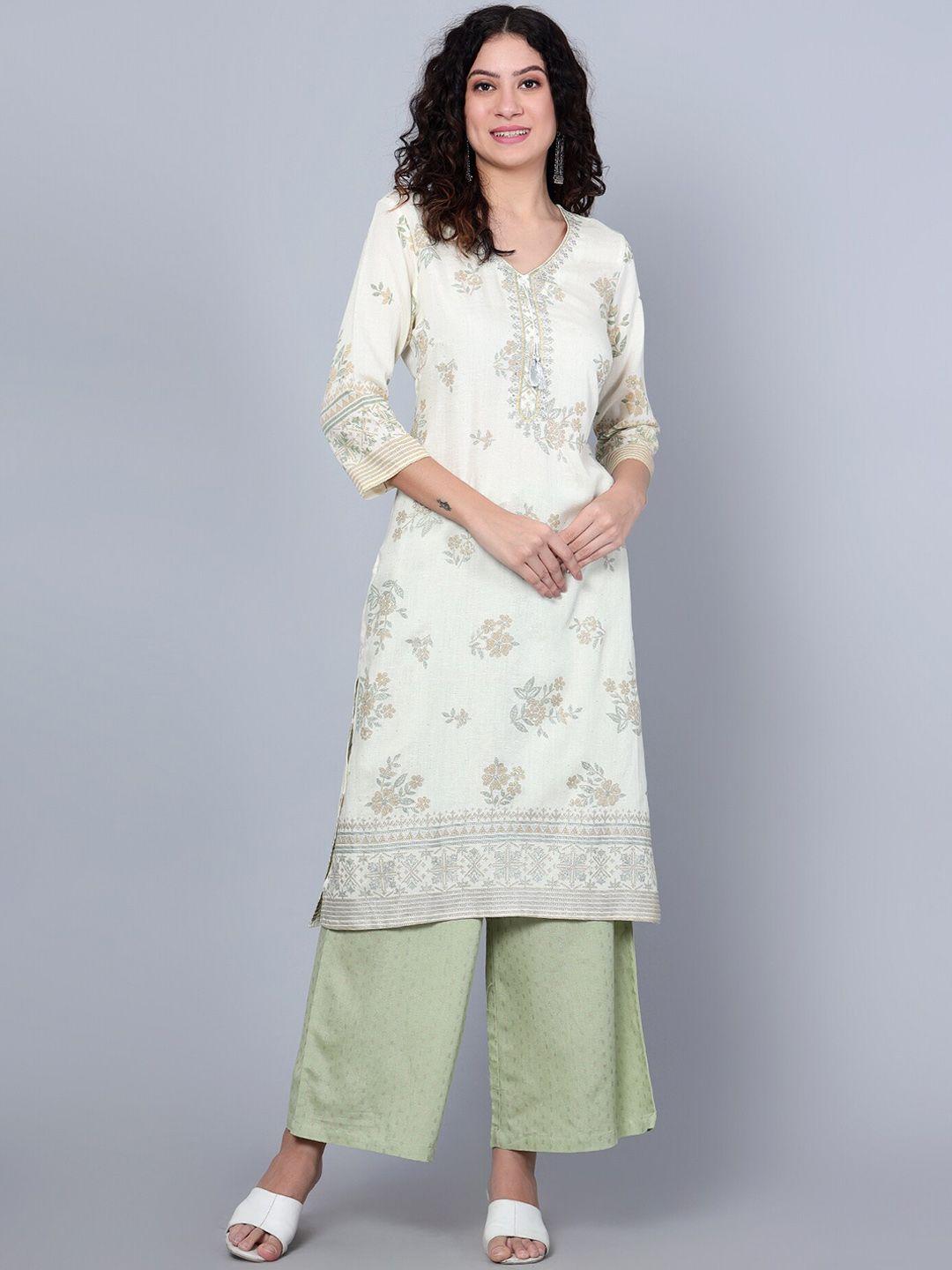 cantabil floral printed regular thread work pure cotton kurta with palazzos