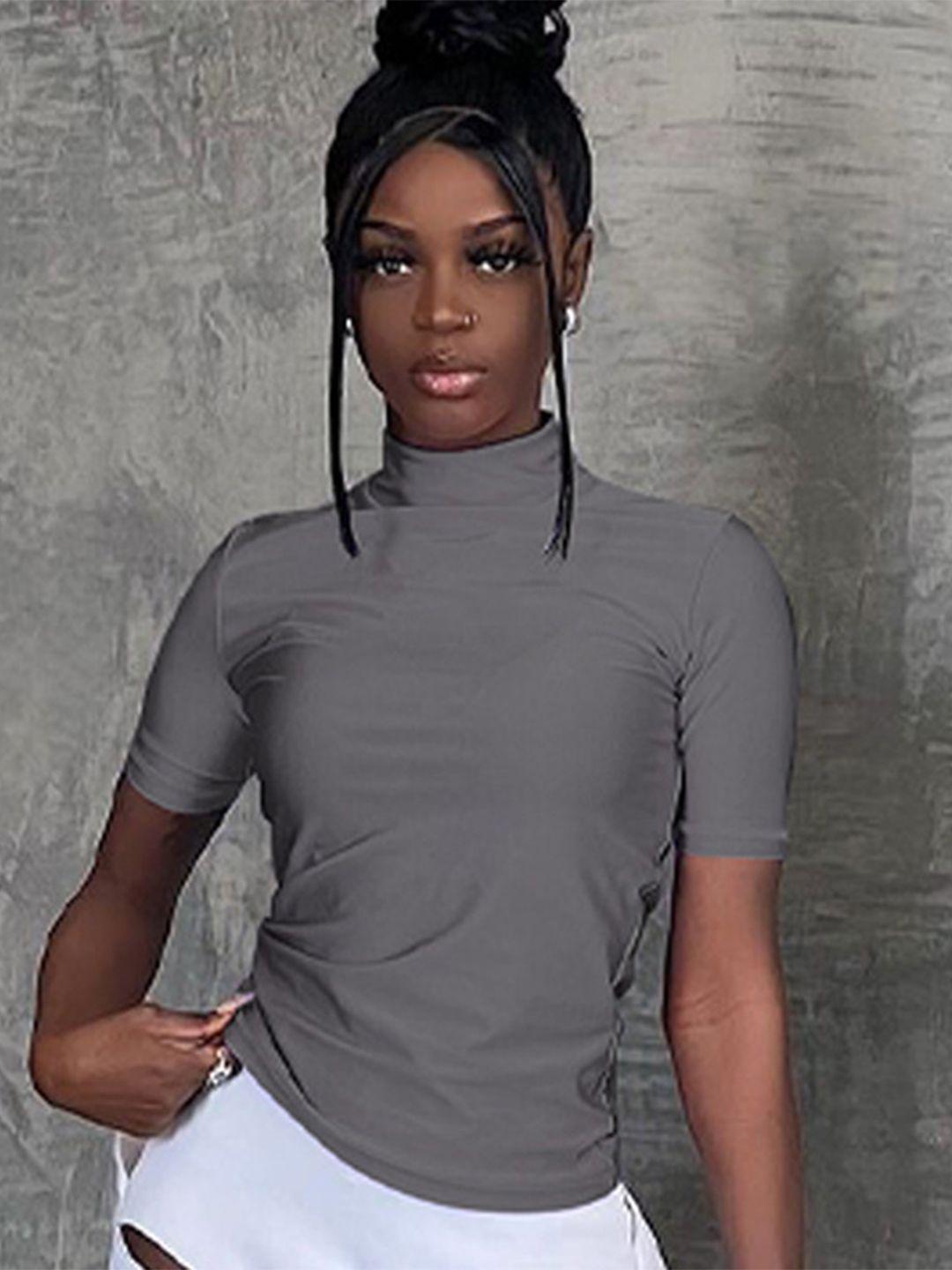 bostreet grey high neck short sleeves top