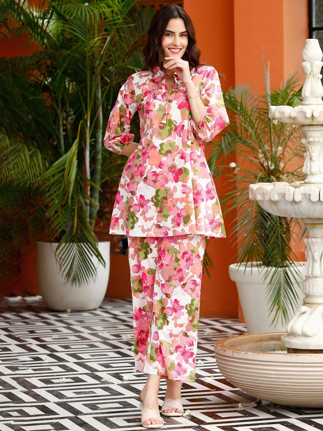 jisora floral printed shirt cotton top & palazzo co-ords set