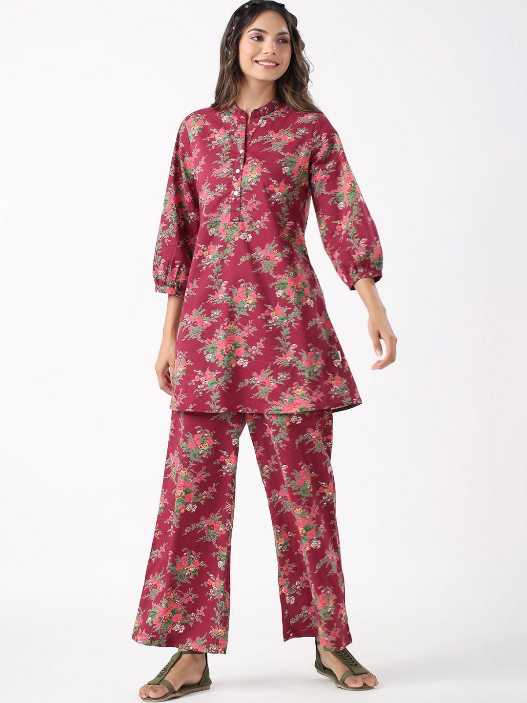 jisora floral printed cotton top & palazzo