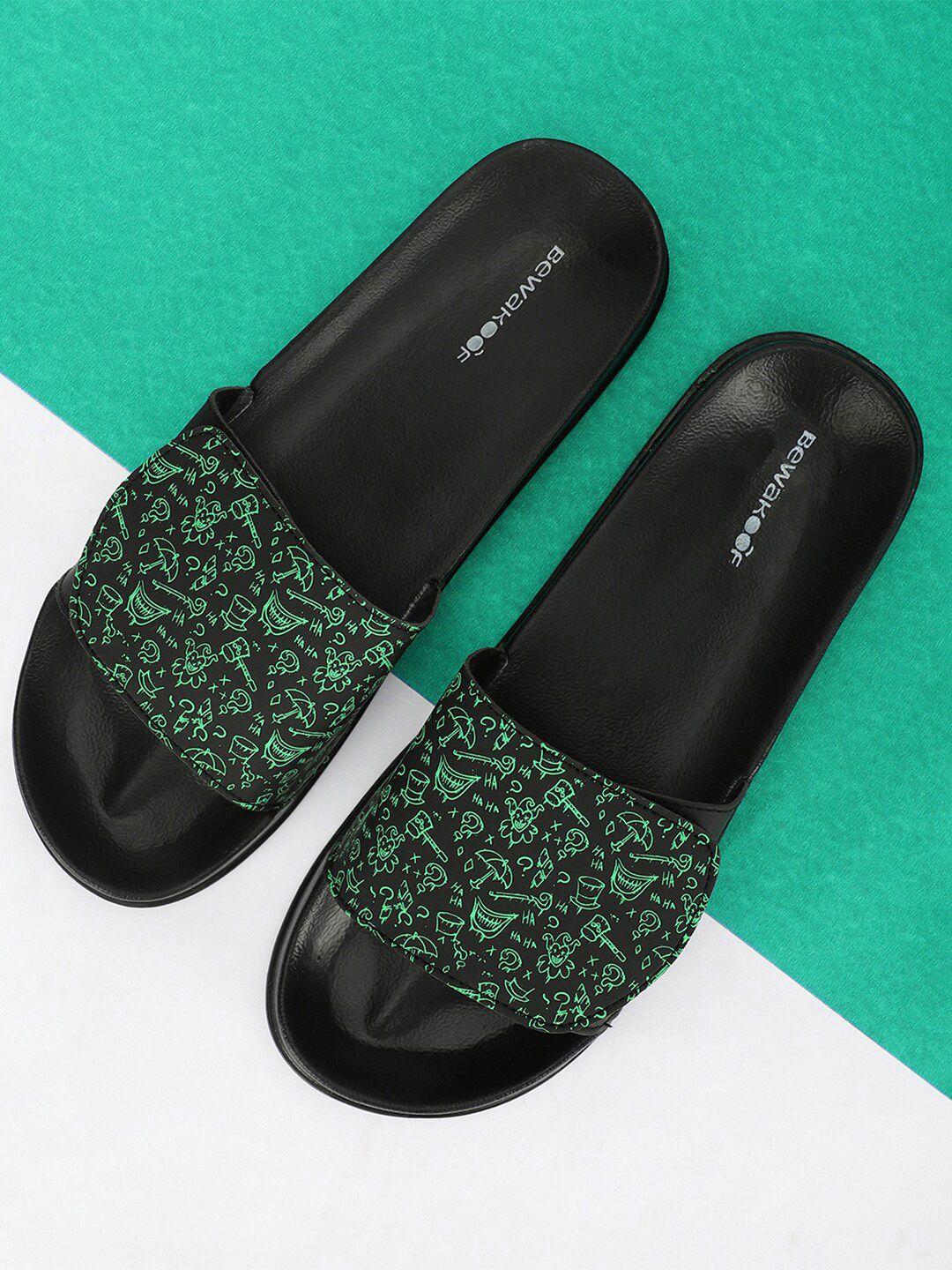 bewakoof men black & green joker printed sliders