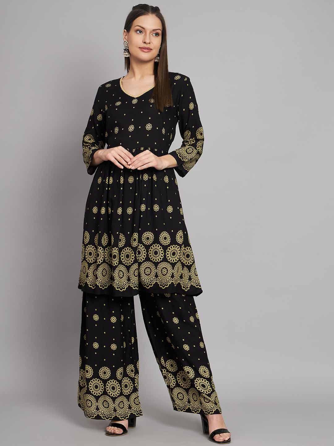 kalini ethnic motifs printed a-line kurta with palazzos