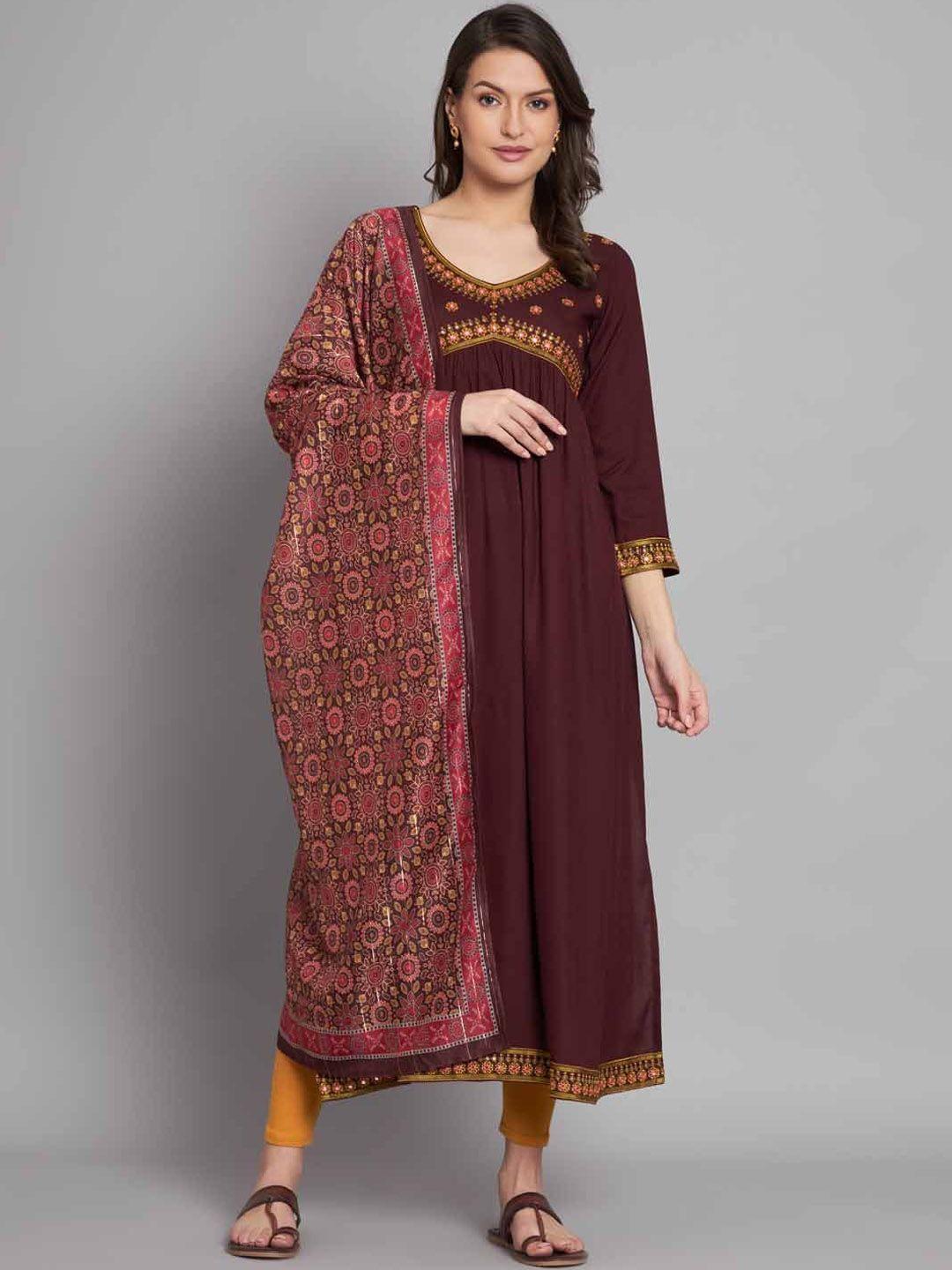 nehamta ethnic motifs embroidered kurta with legging & dupatta