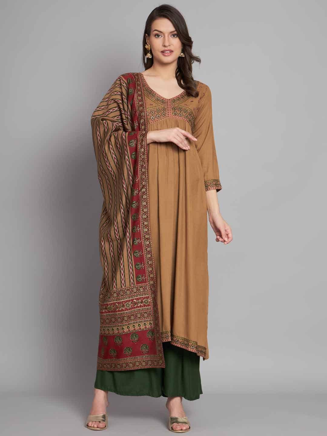 nehamta ethnic motifs embroidered kurta with palazzo & dupatta