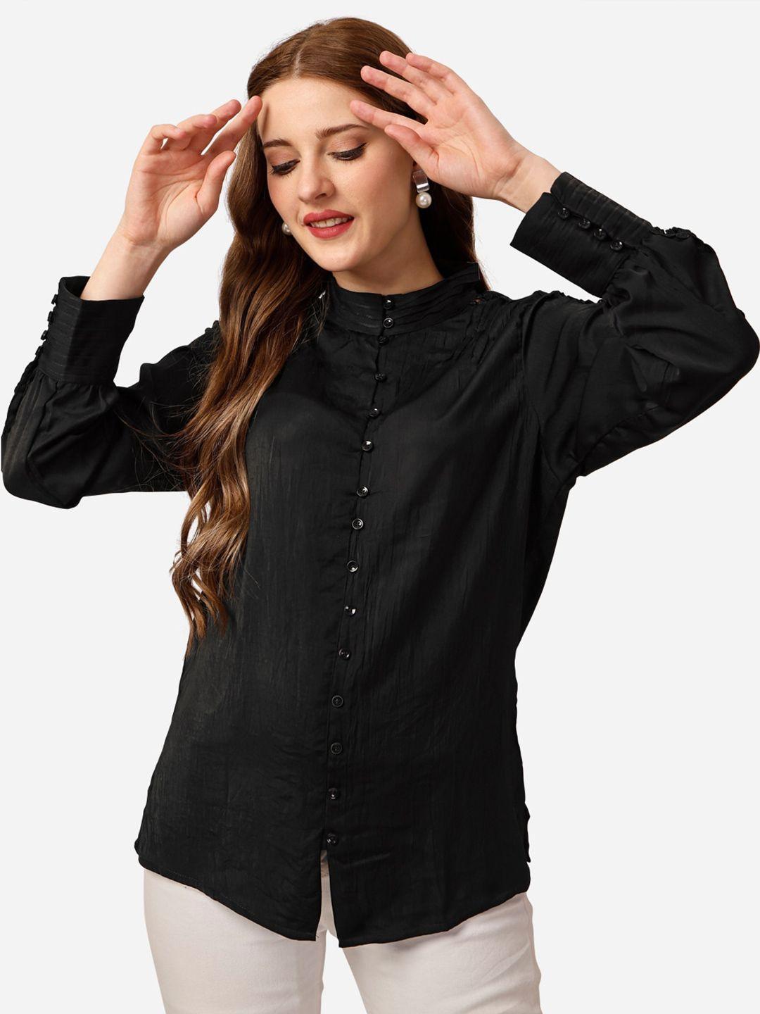 mclothings mandarin collar cuffed sleeves lace up detail satin shirt style top