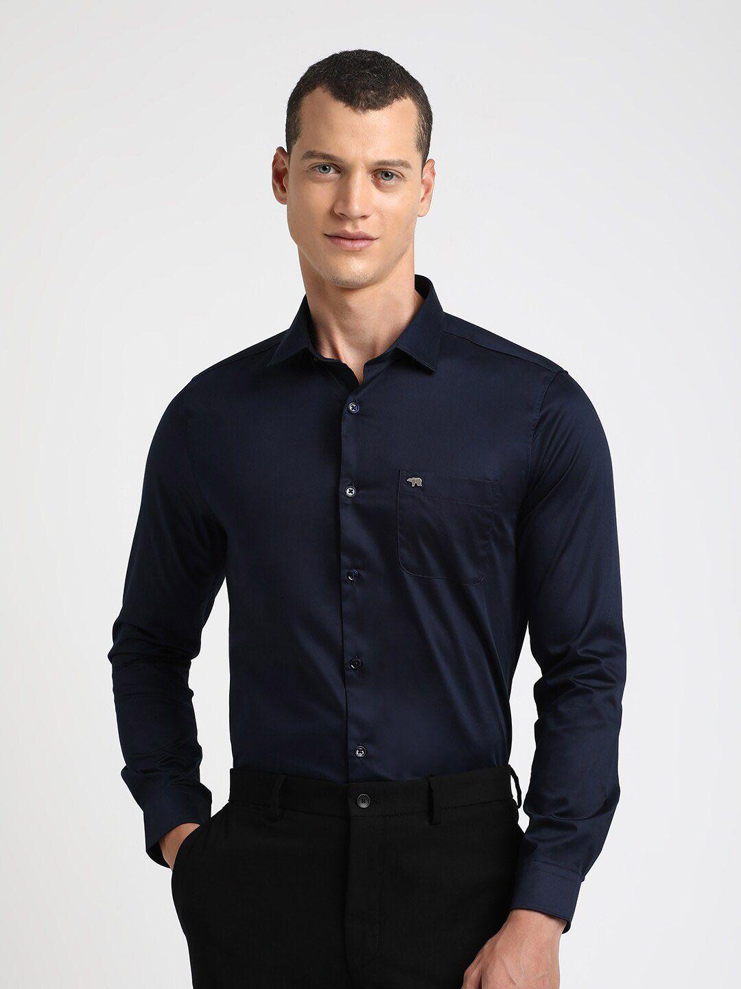 the bear house men blue slim fit opaque formal shirt