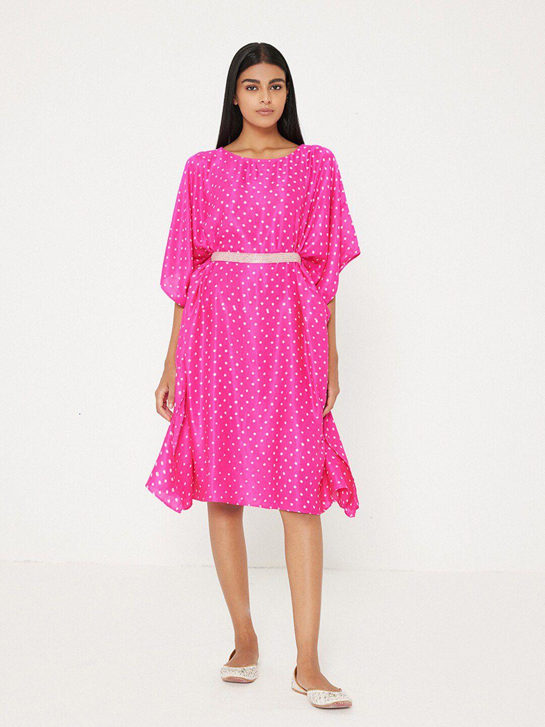 ancestry pink polka dot print a-line dress