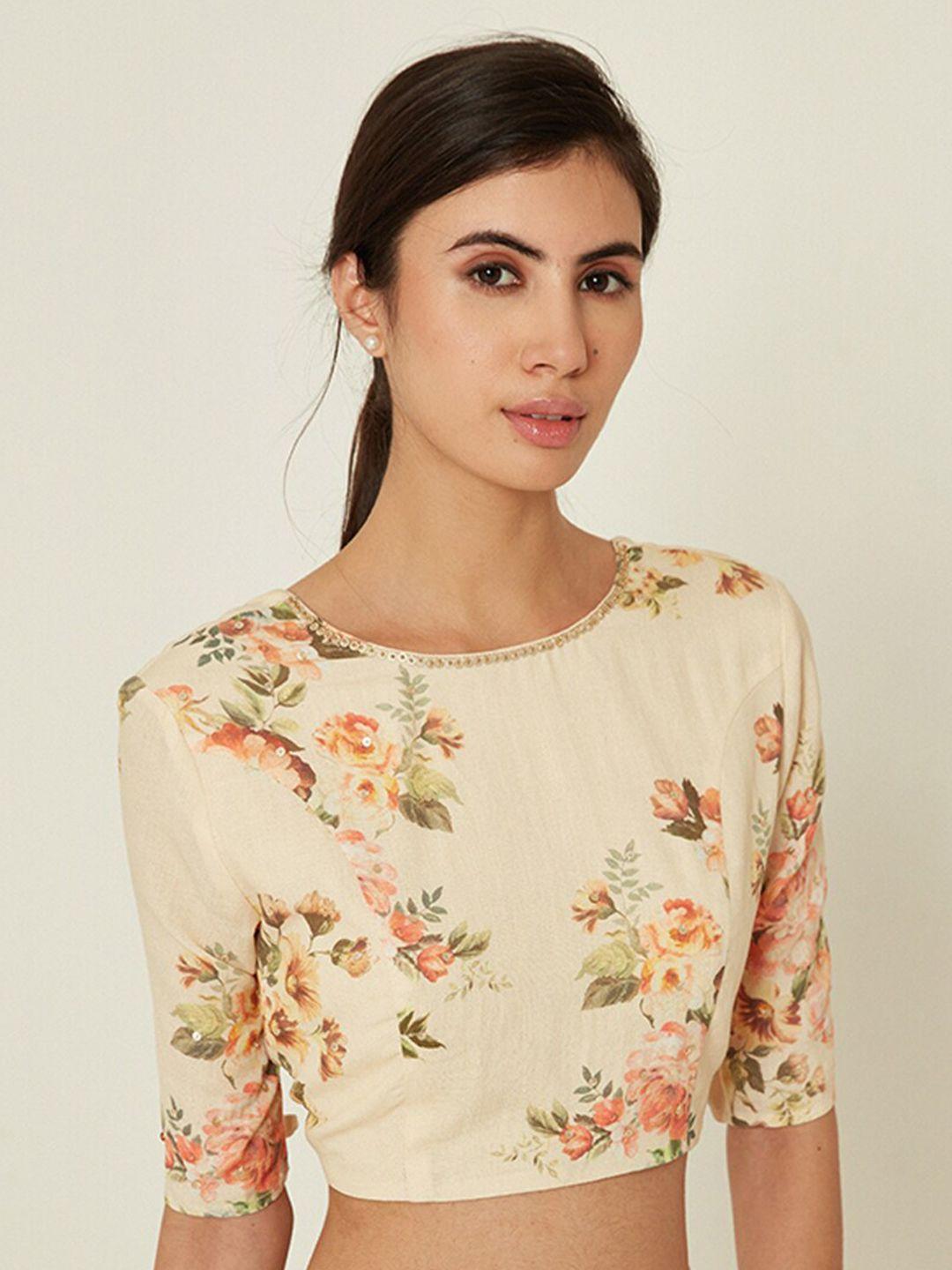 ancestry beige floral print cotton crop top