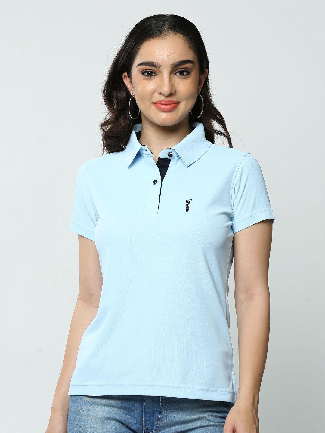 stellers women blue polo collar t-shirt