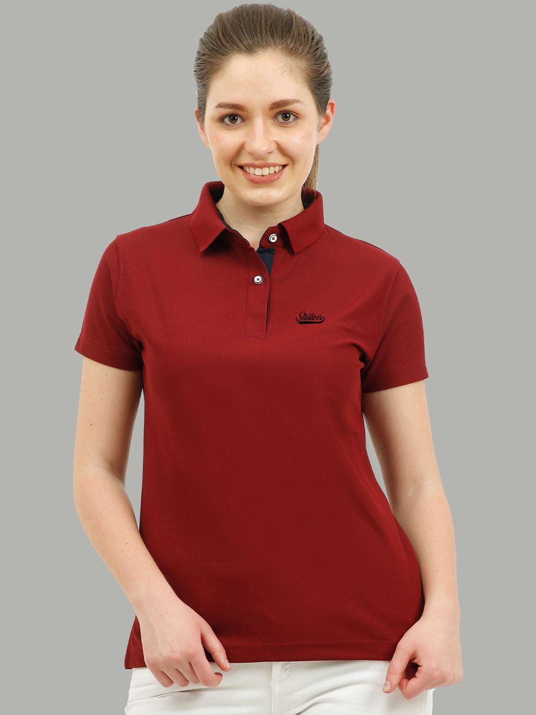 stellers women maroon polo collar t-shirt