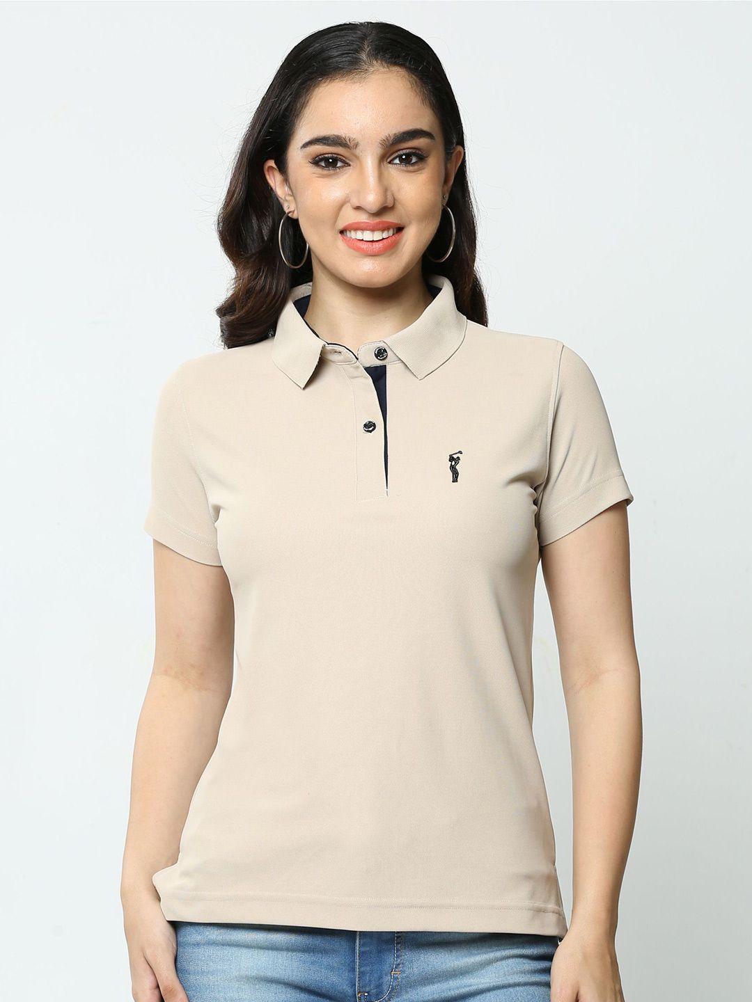 stellers women beige polo collar t-shirt