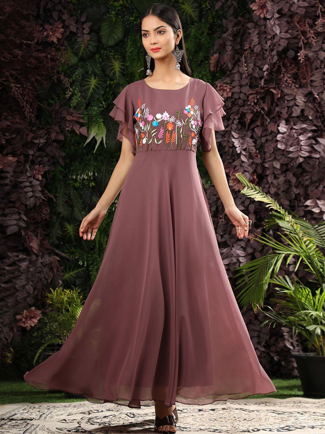 kalini floral embroidered fit & flared maxi dress