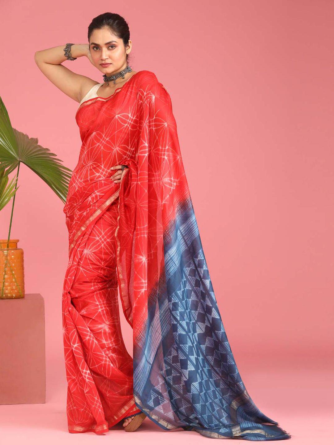 indethnic geometric zari silk cotton chanderi saree