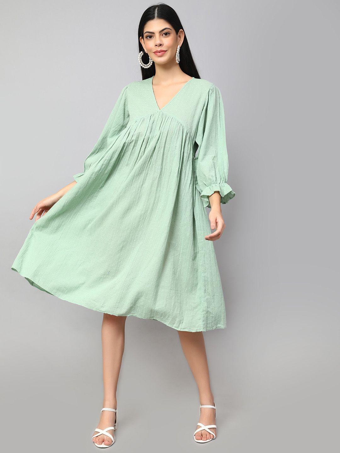 amagyaa puff sleeves v-neck a-line pure cotton dress