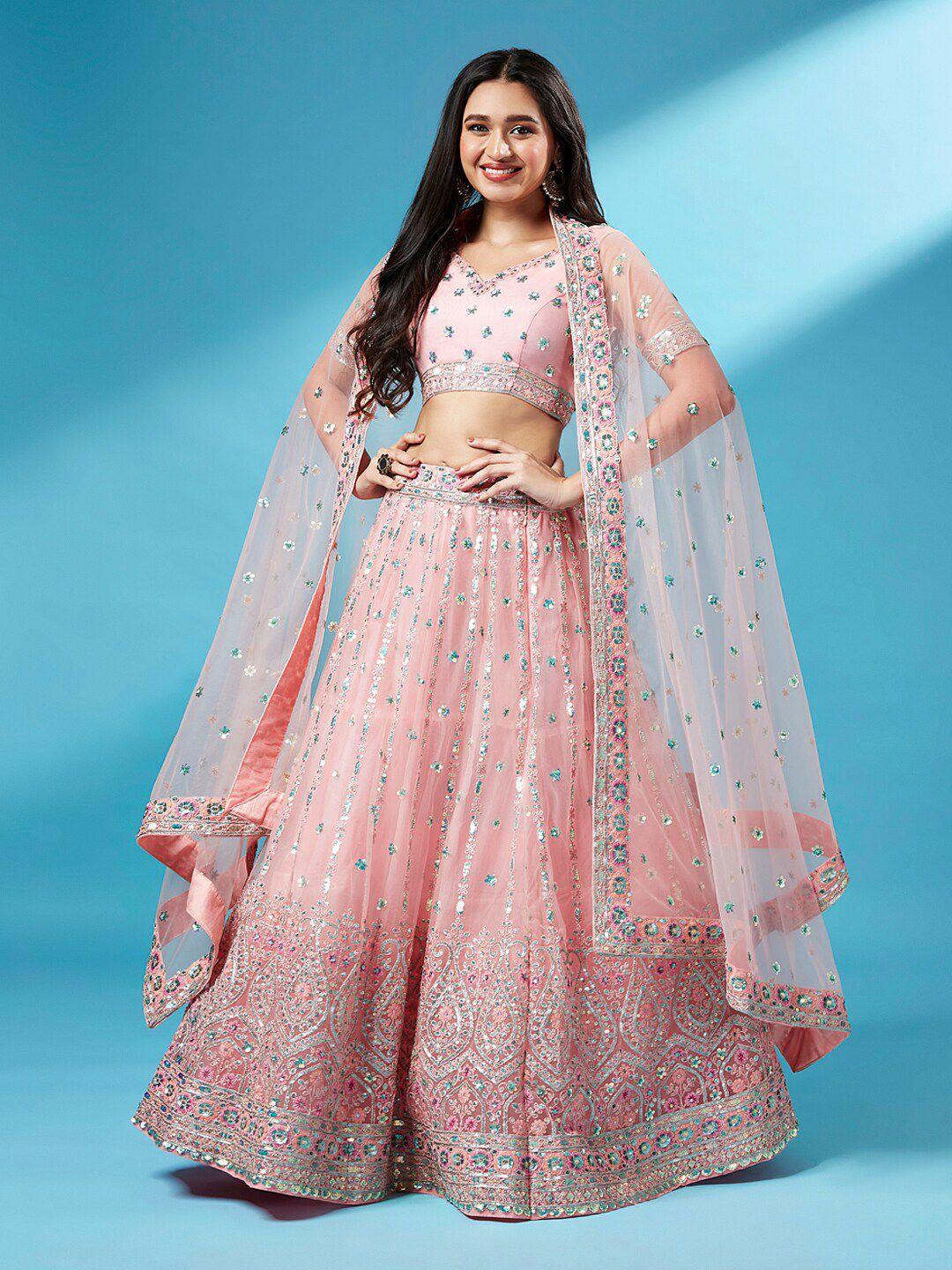 panchhi sequin embroidered semi-stitched lehenga & unstitched blouse with dupatta