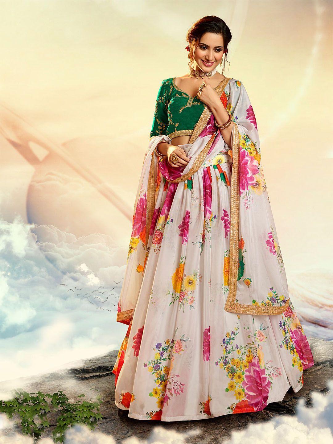 odette floral embroidered sequinned semi-stitched lehenga & unstitched blouse with dupatta