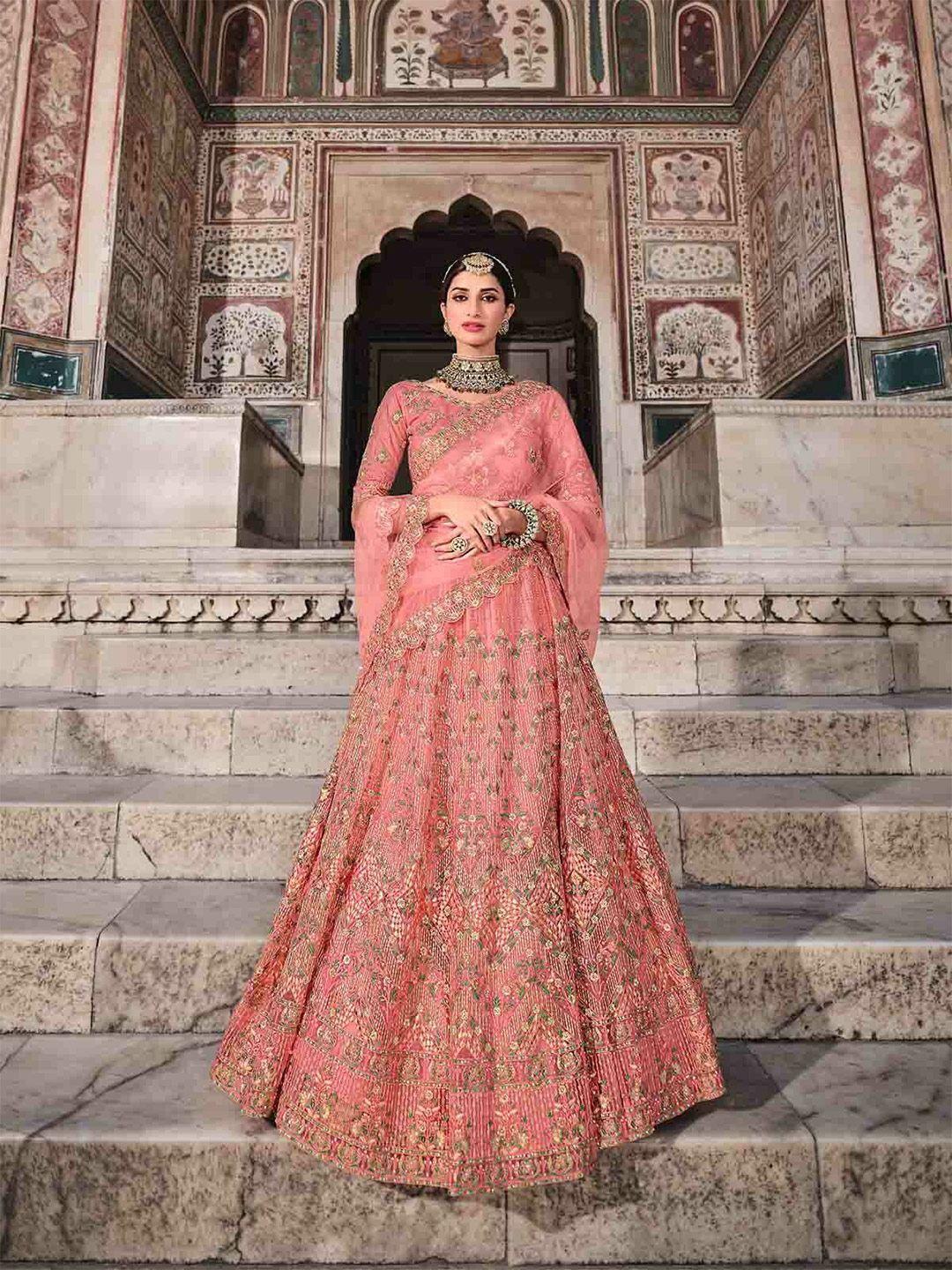 odette floral embroidered semi-stitched lehenga & unstitched blouse with dupatta