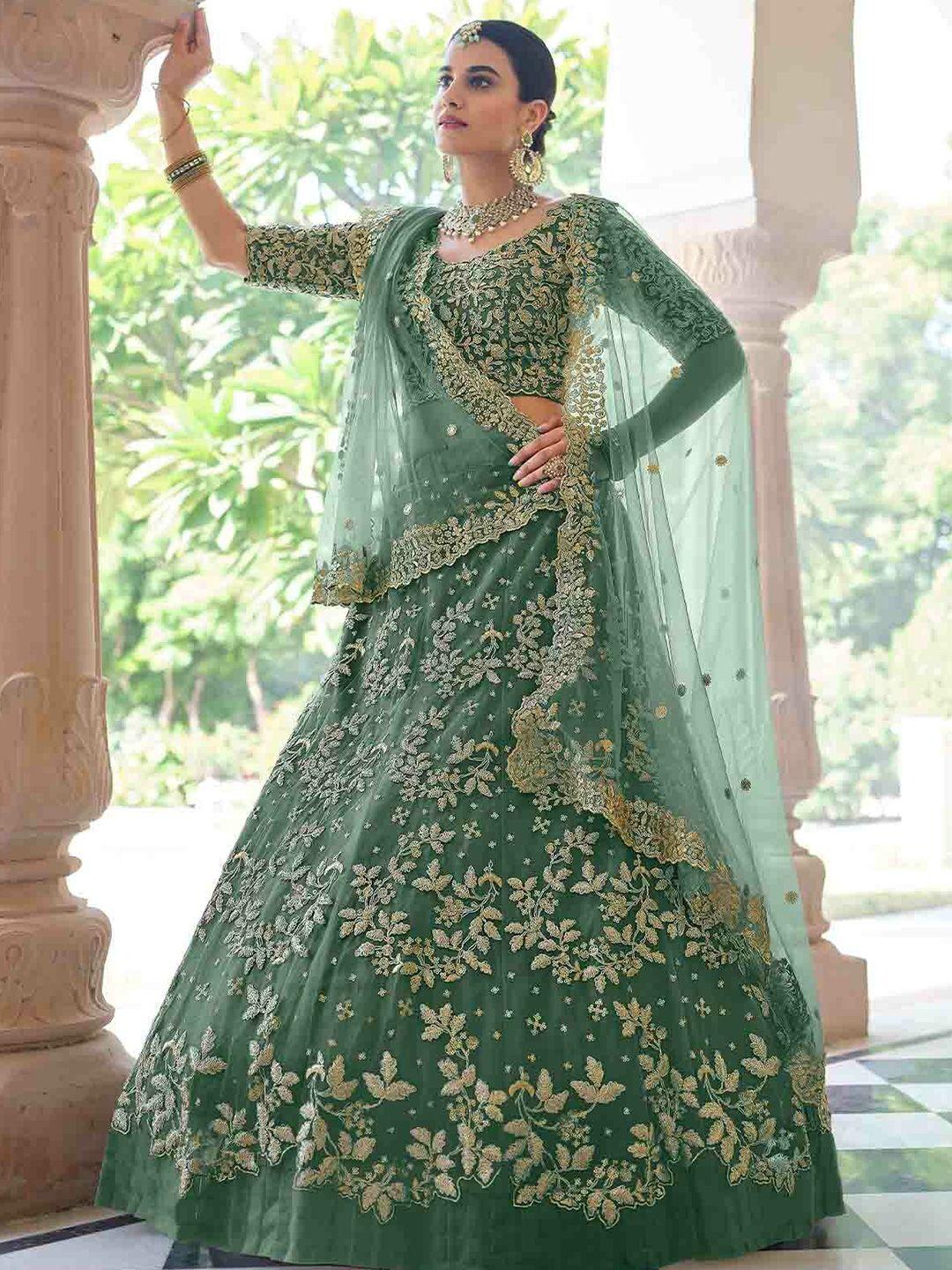 odette embellished sequinned semi-stitched lehenga & unstitched blouse with dupatta