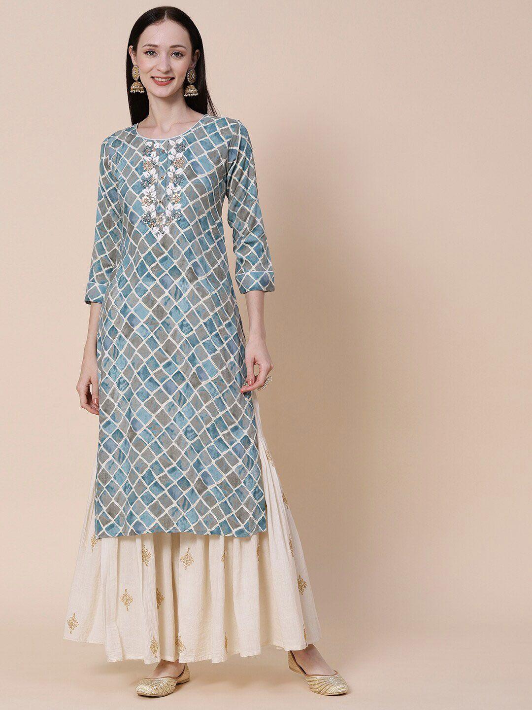 fashor blue geometric printed kurta