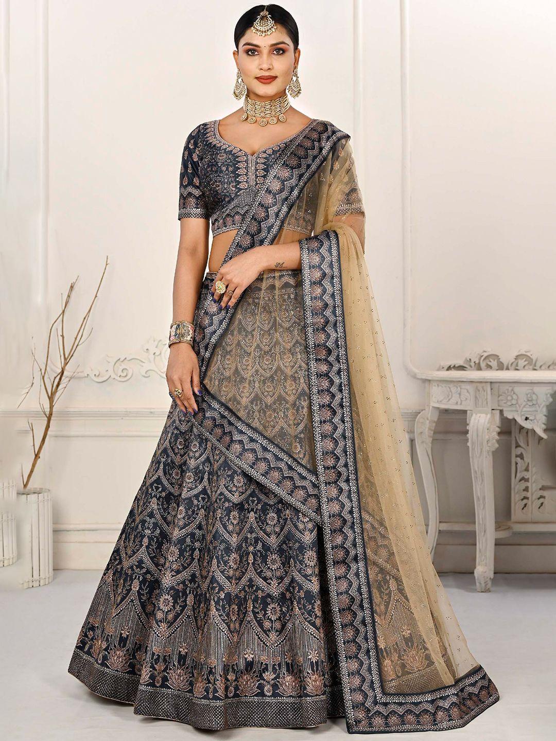 saptrangi ethnic motifs printed semi-stitched lehenga & unstitched blouse with dupatta