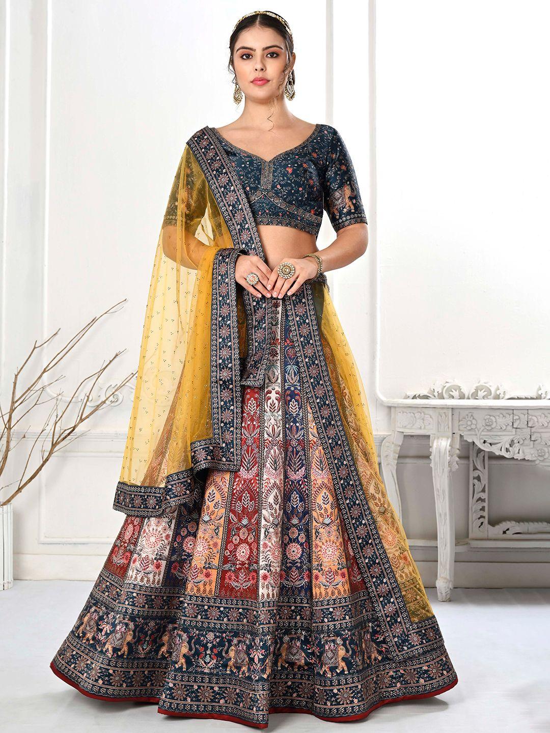 saptrangi ethnic motifs printed semi-stitched lehenga & unstitched blouse with dupatta