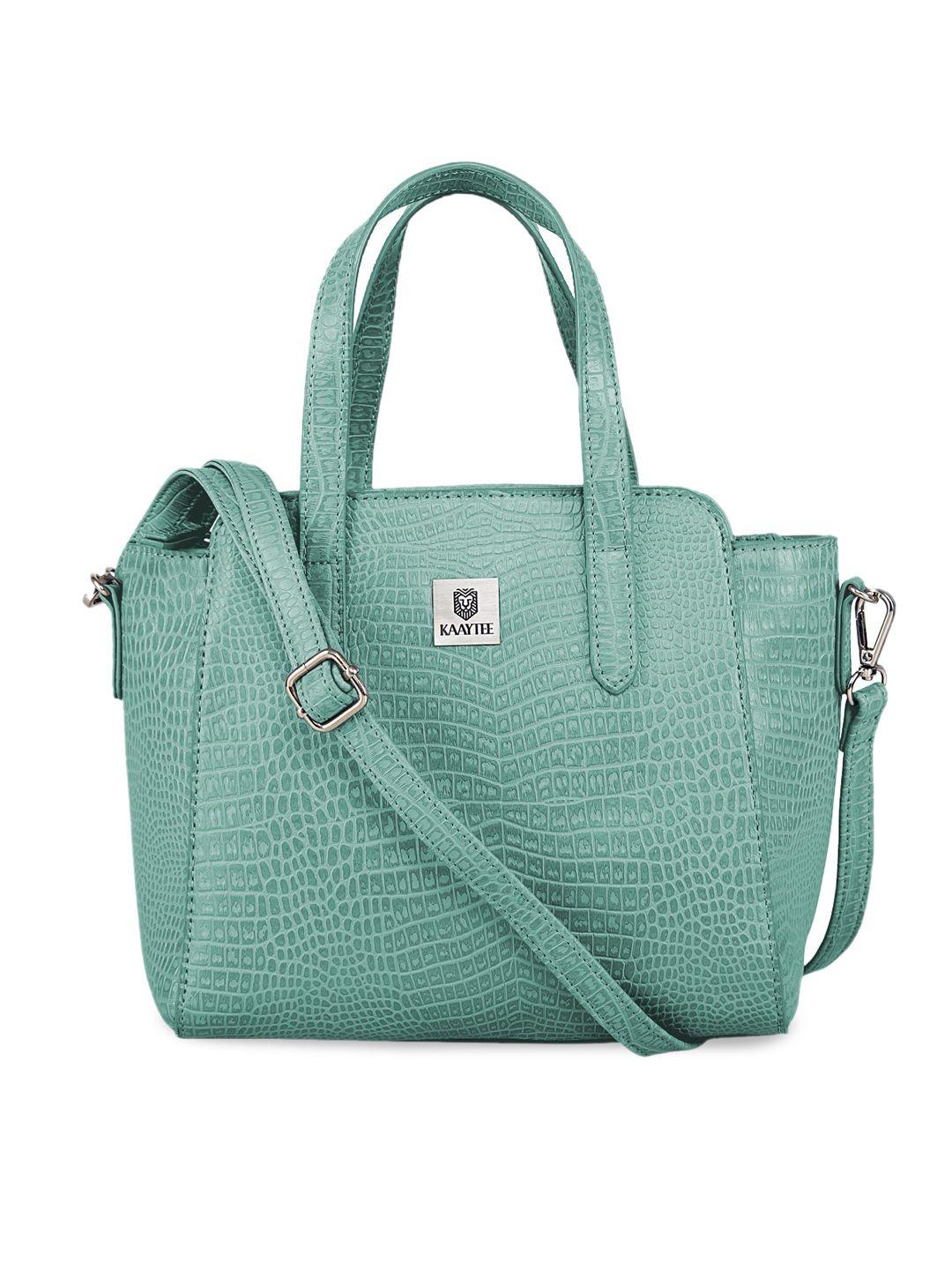 kaaytee green textured pu structured handheld bag with cut work