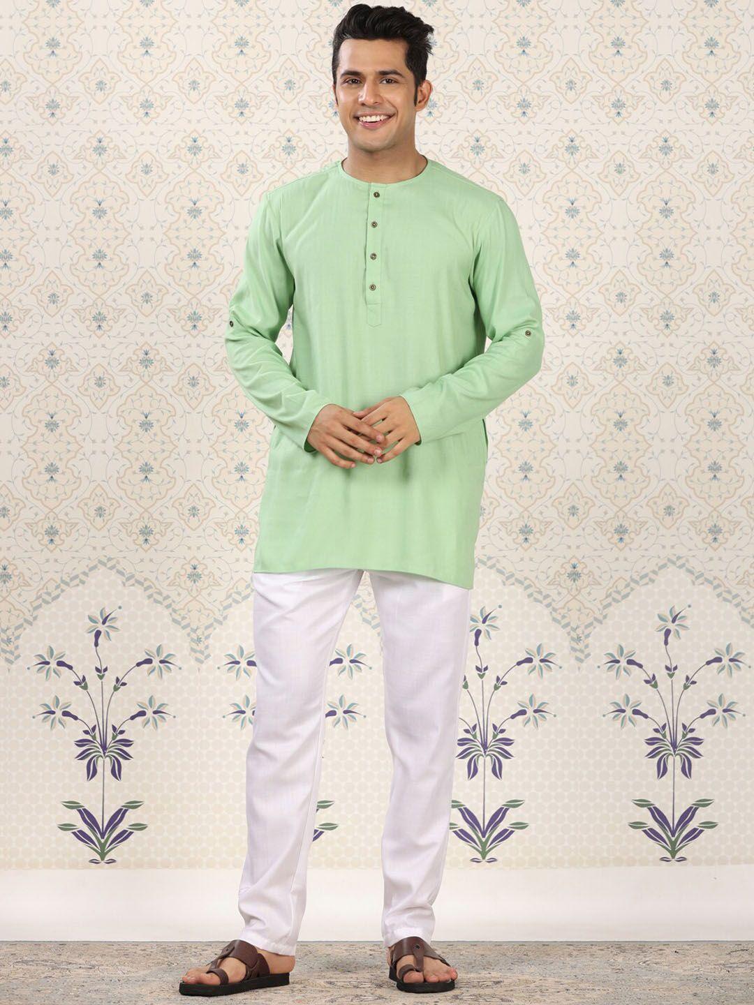 ode by house of pataudi round collar roll-up sleeves straight kurta