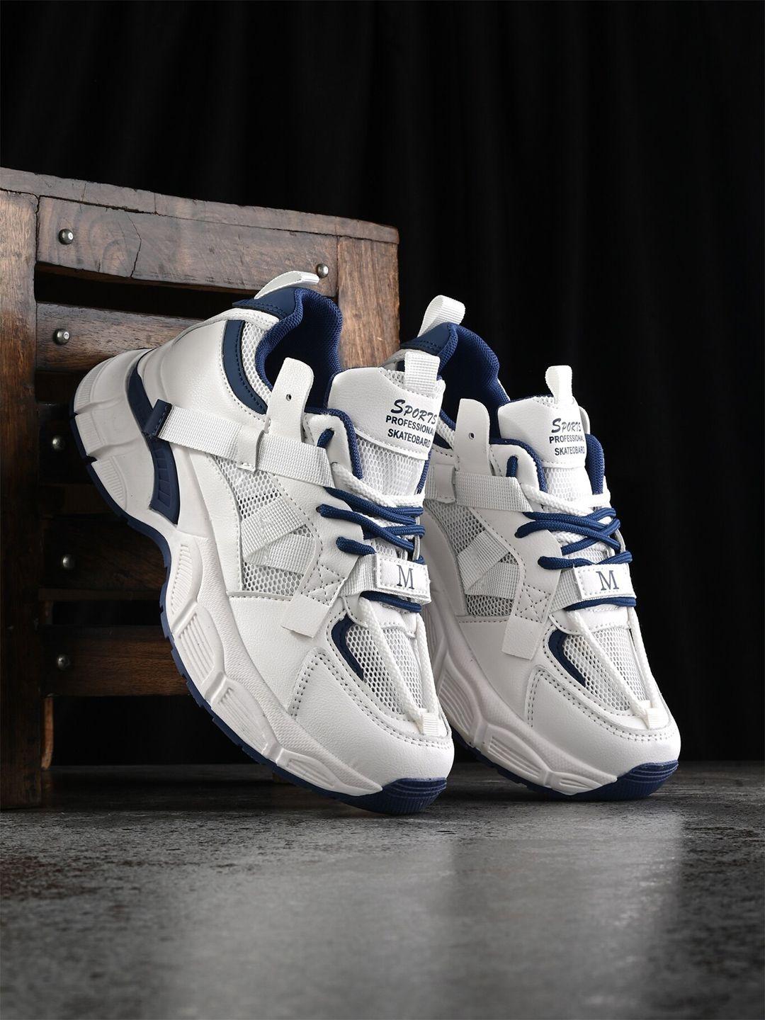 the roadster lifestyle co. women white & navy blue lace-up walking sports shoes