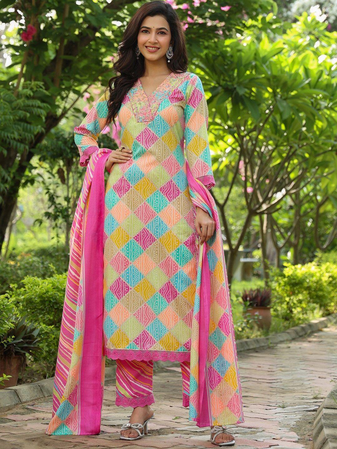 pinkville jaipur bandhani printed  kurta with trousers & dupatta