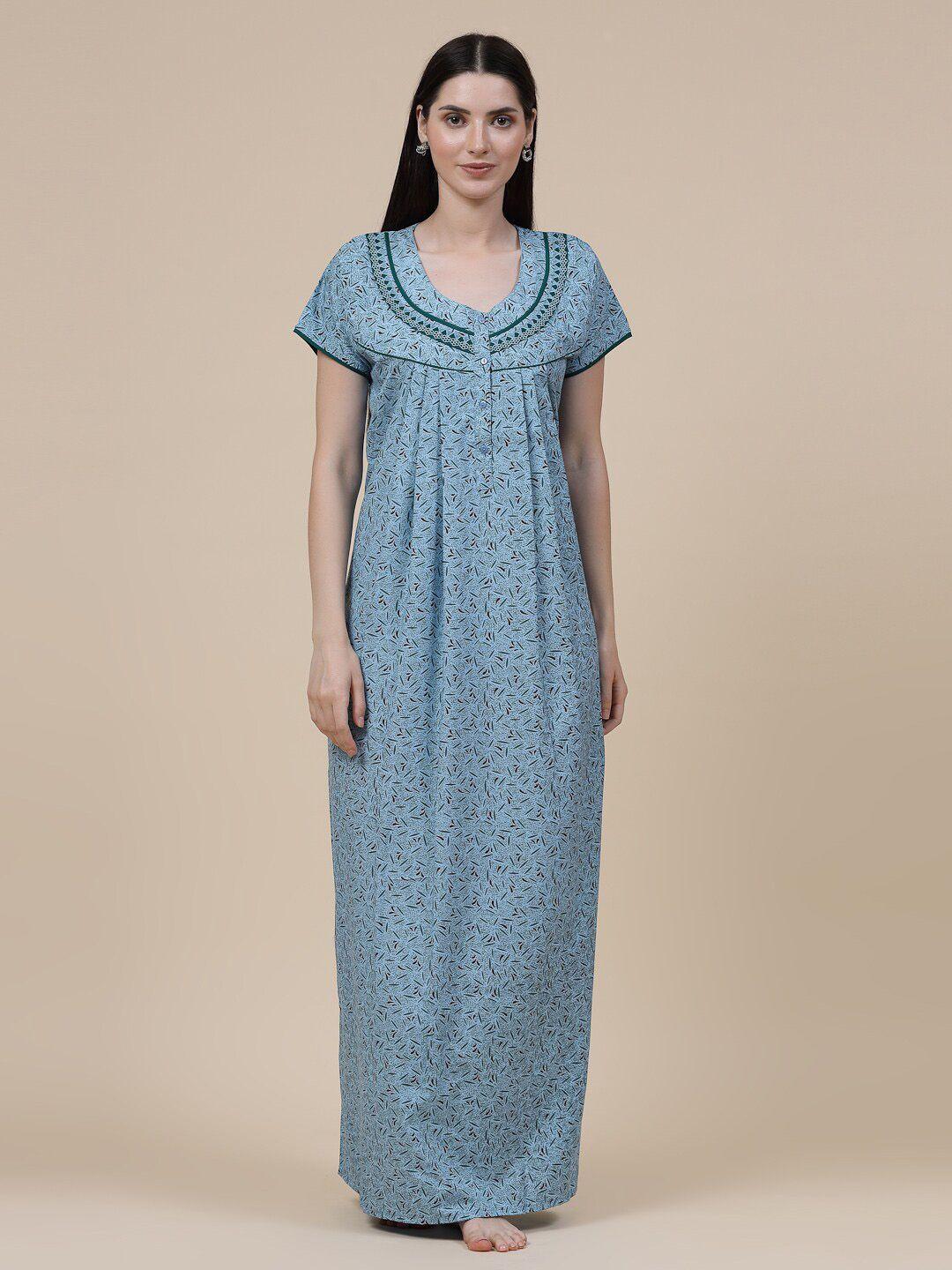 sweet dreams blue abstract printed pure cotton maxi nightdress