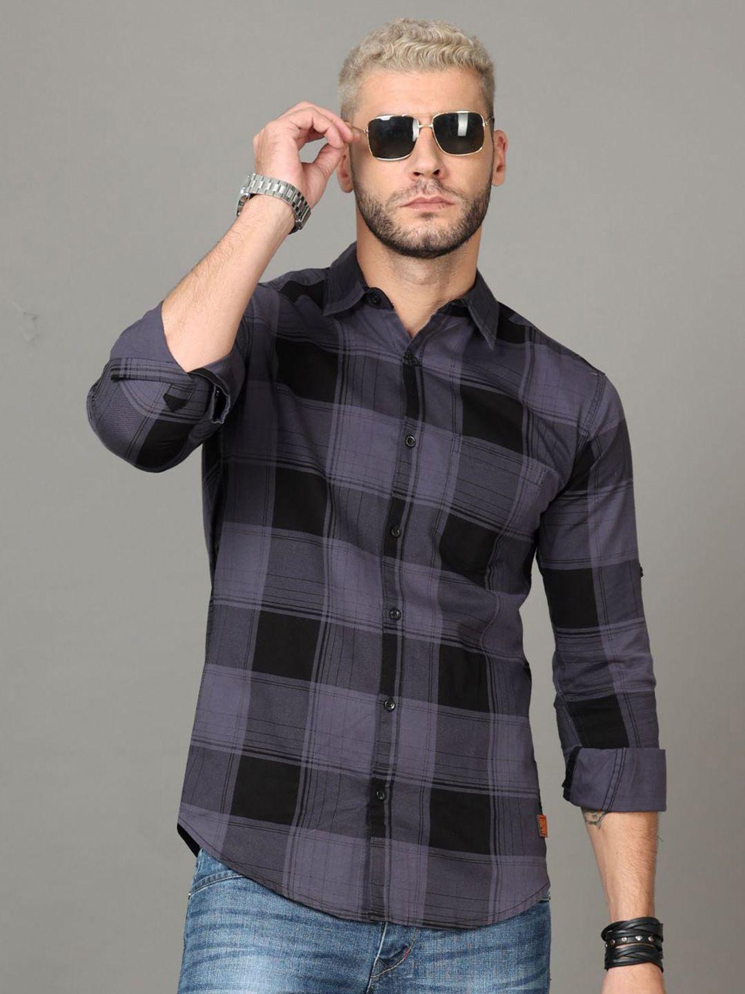 tallwalker straight slim fit tartan checked cotton casual shirt