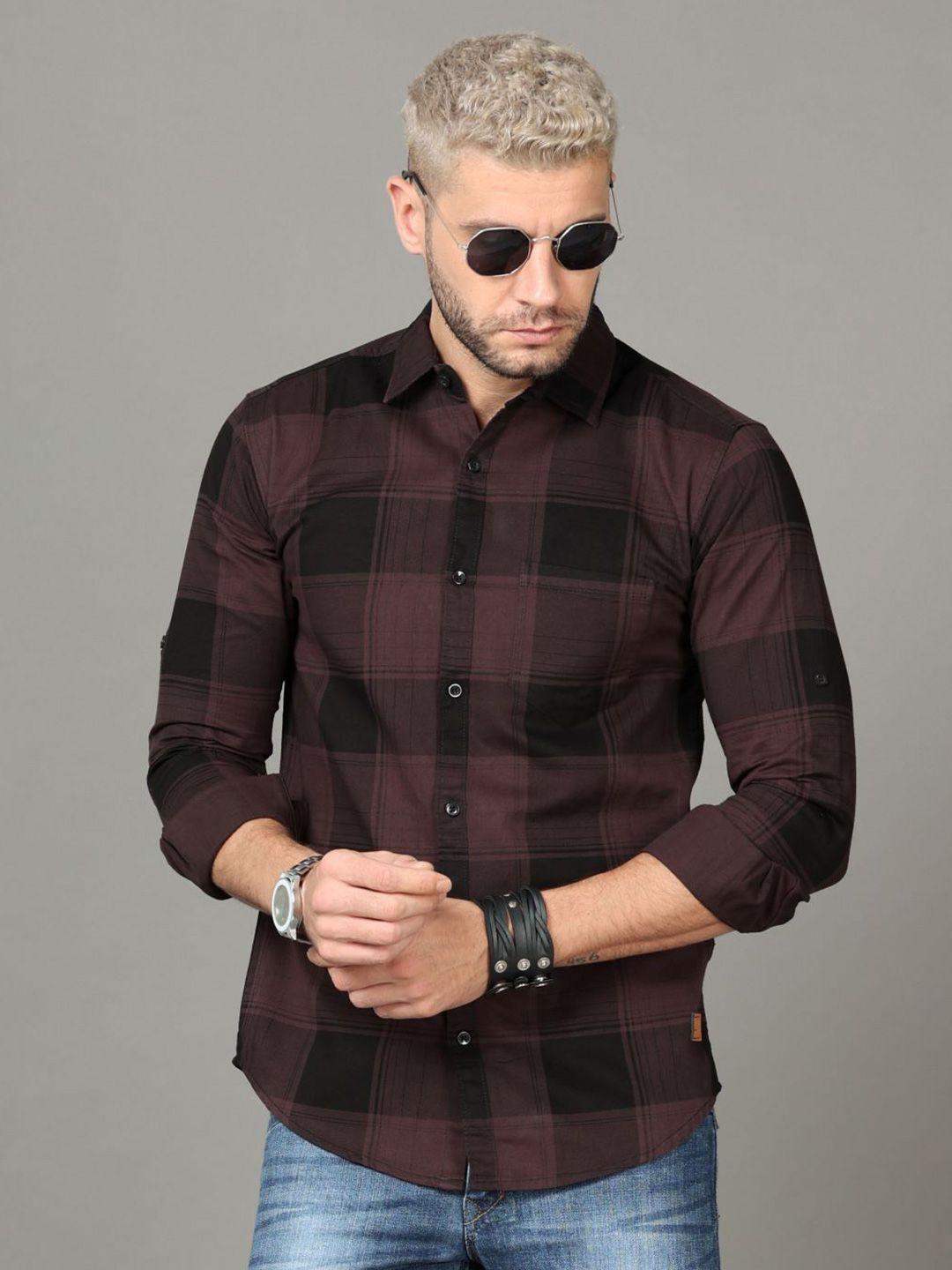 tallwalker straight slim fit tartan checked cotton casual shirt