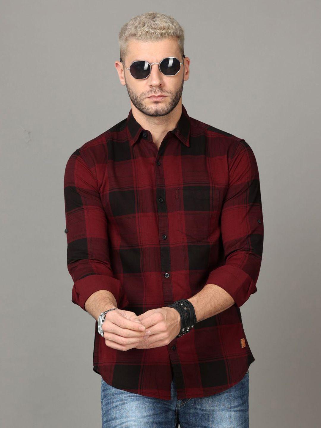 tallwalker straight slim fit tartan checked cotton casual shirt