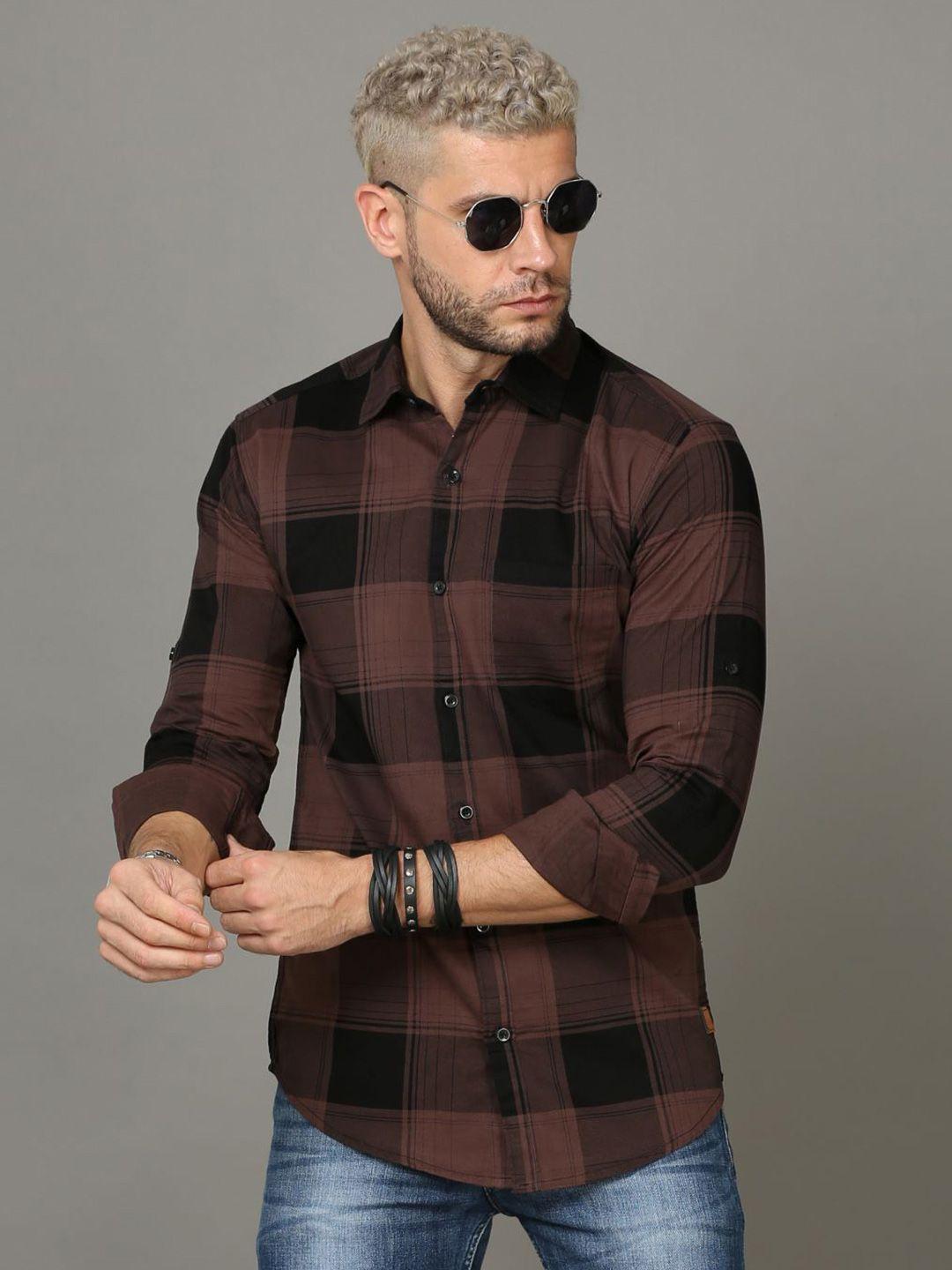 tallwalker straight slim fit tartan checked cotton casual shirt