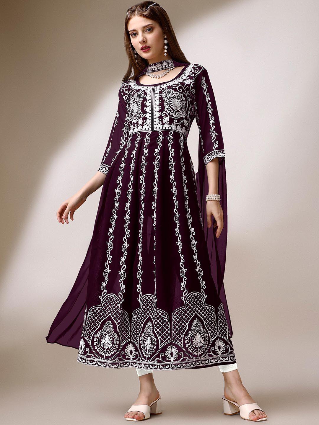 shree ramkrishna fab ethnic motifs embroidered georgette anarkali kurta with dupatta