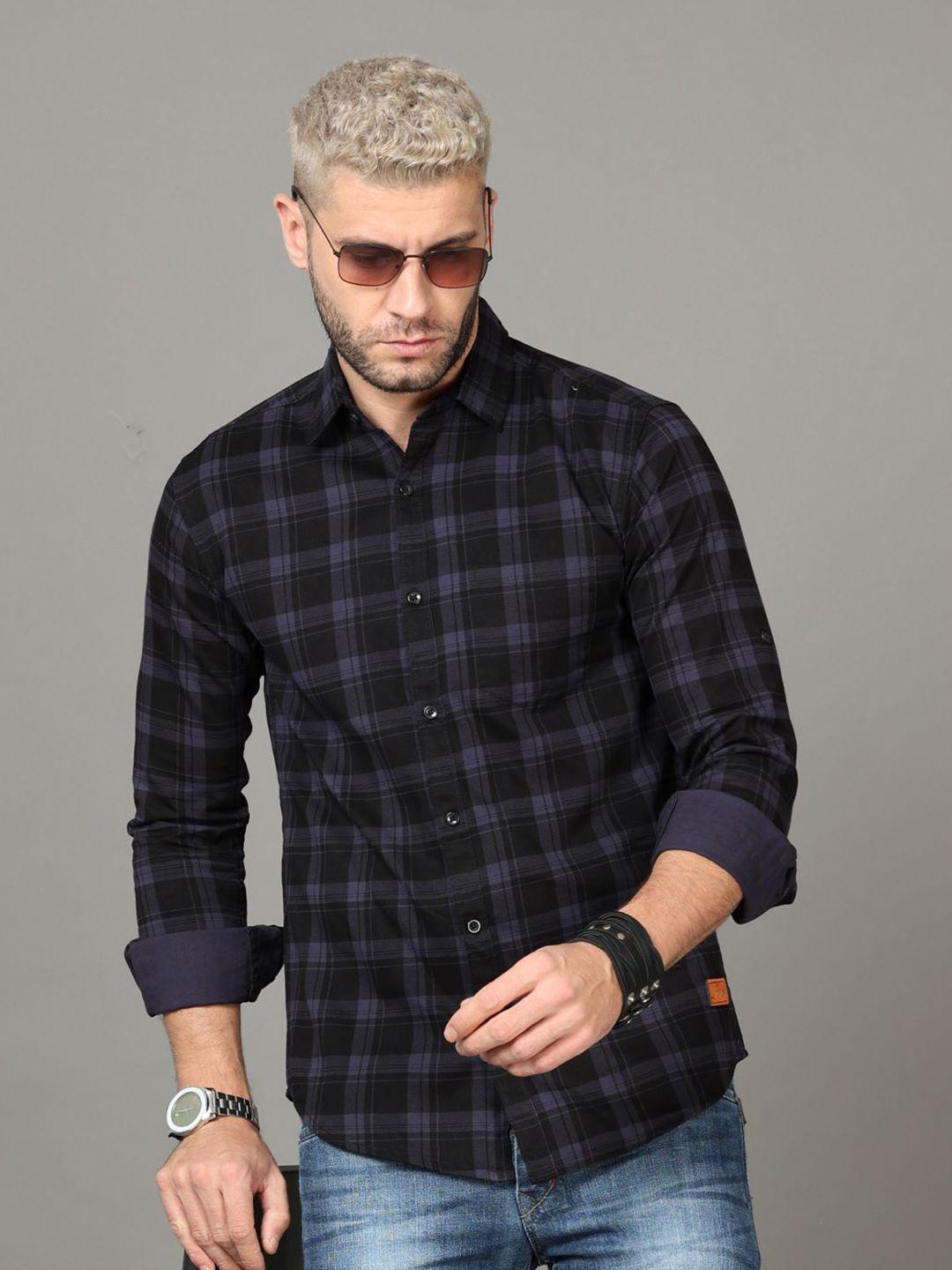 tallwalker standard slim fit tartan checked cotton casual shirt