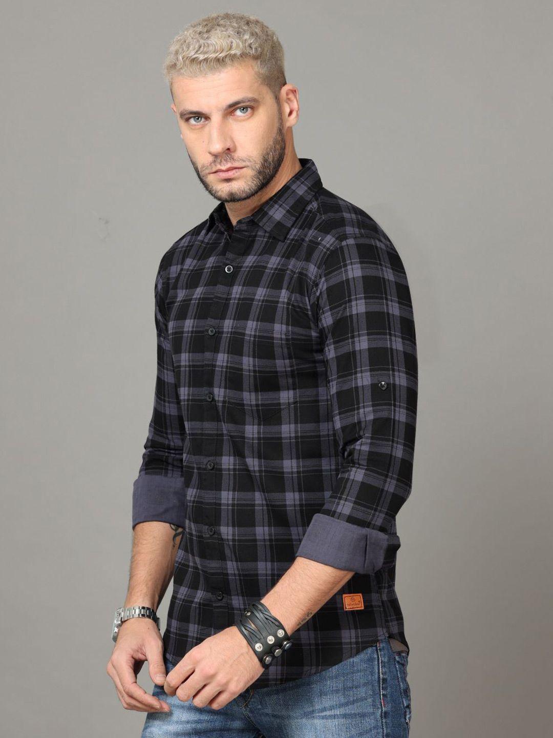 tallwalker tartan checks standard slim fit cotton casual shirt