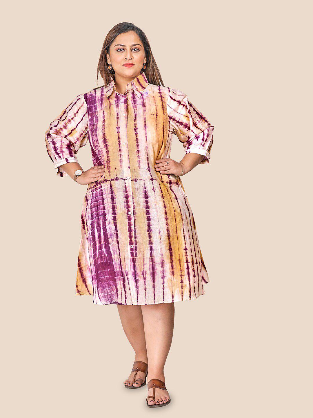 curvy lane tie and dye shirt collar puff sleeves cotton shirt dress