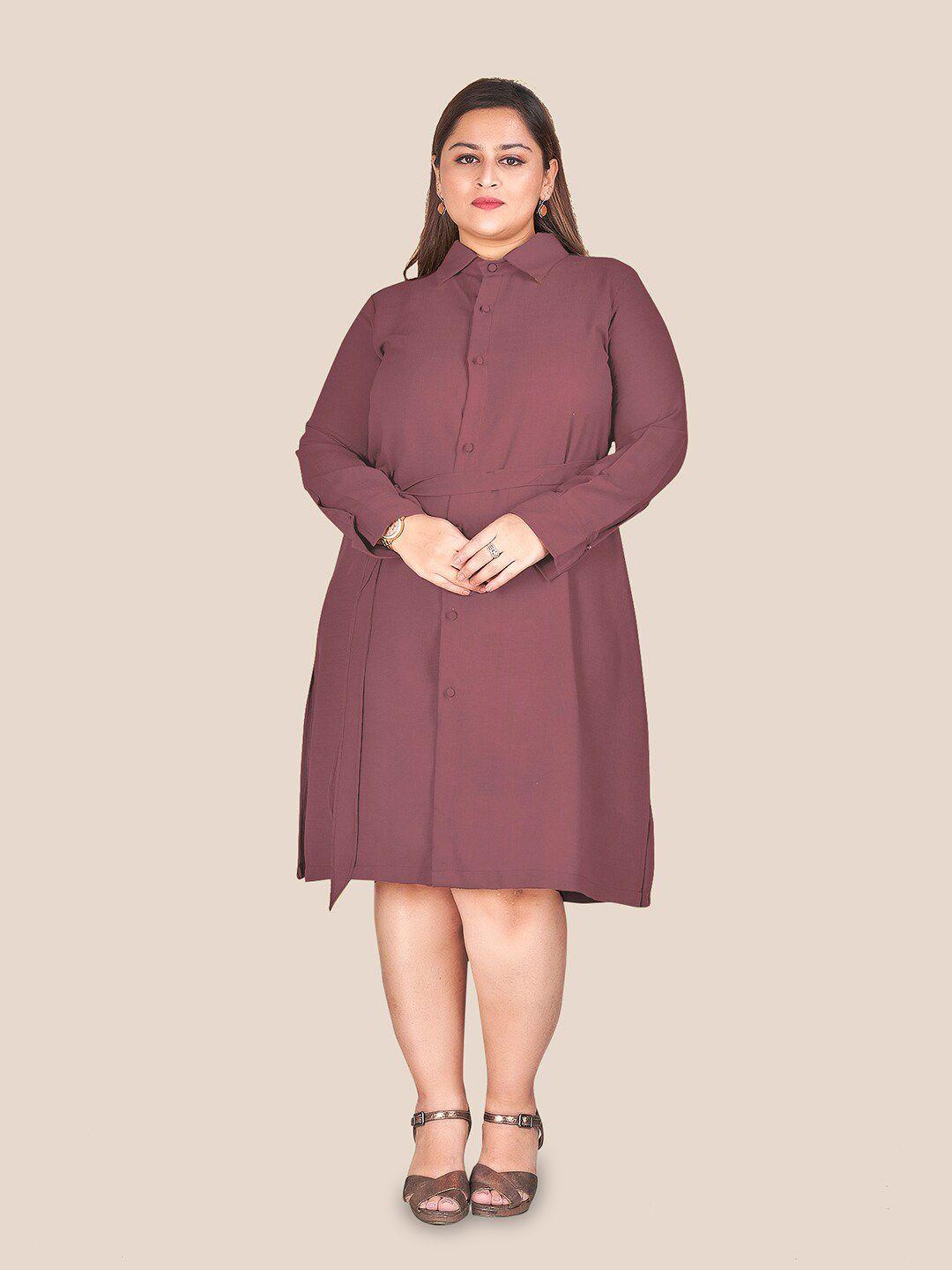 curvy lane plus size shirt collar cuffed sleeves belted shirt dress