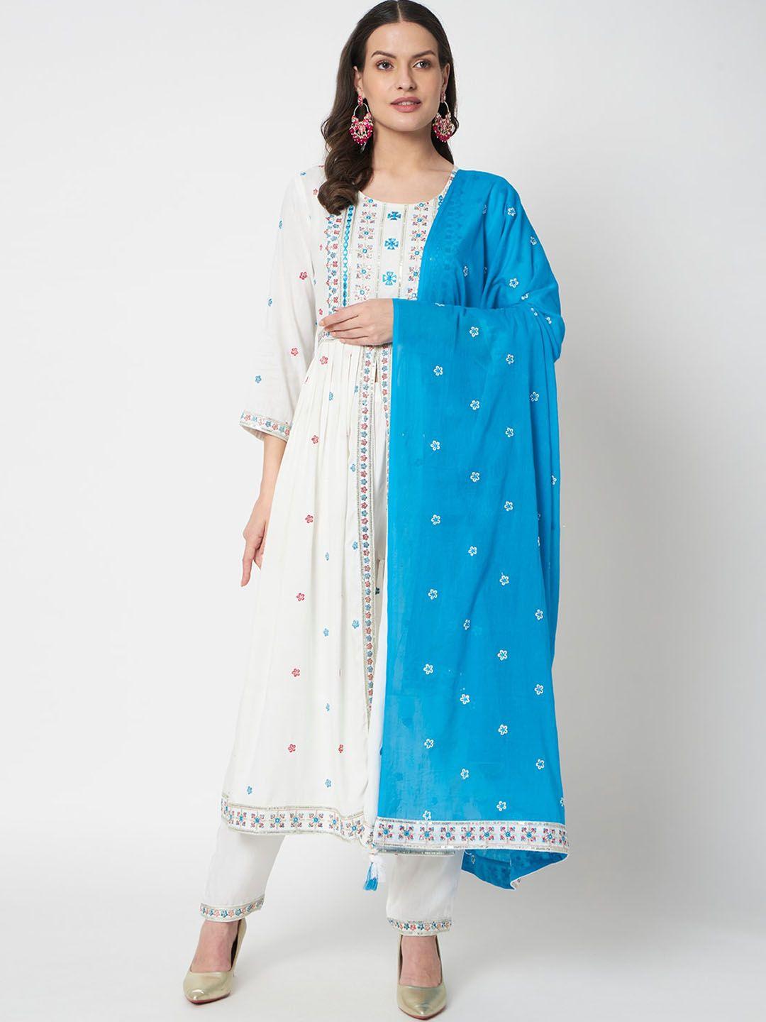 ikdaiya floral embroidered mirror work kurta with trousers & with dupatta