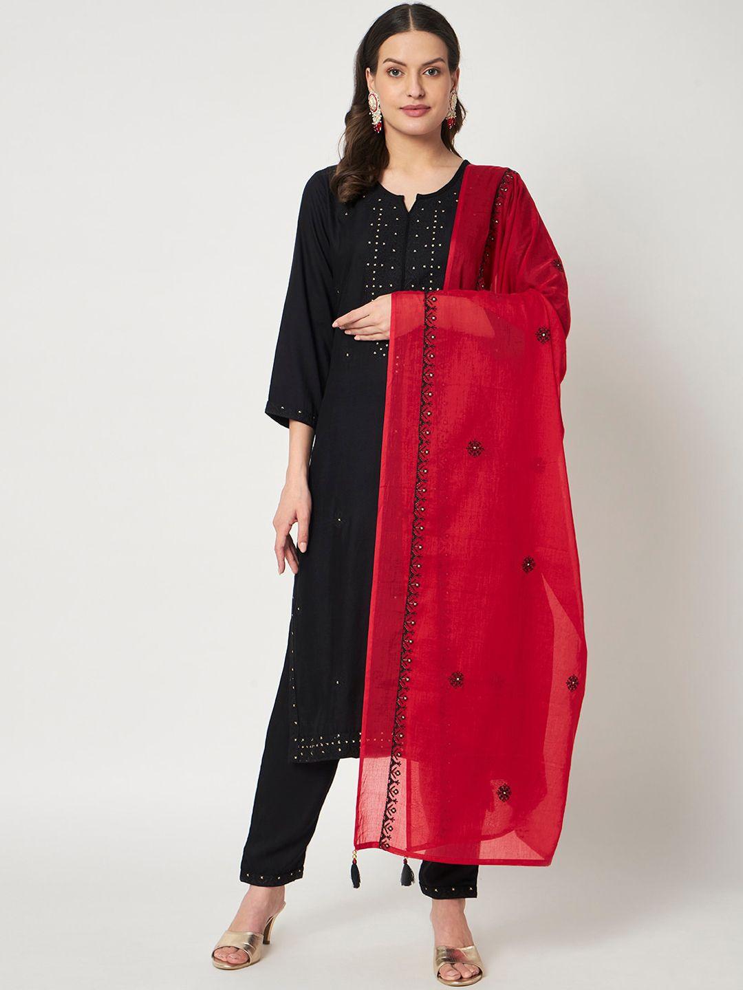 ikdaiya embroidered beads and stones kurta with trousers & with dupatta