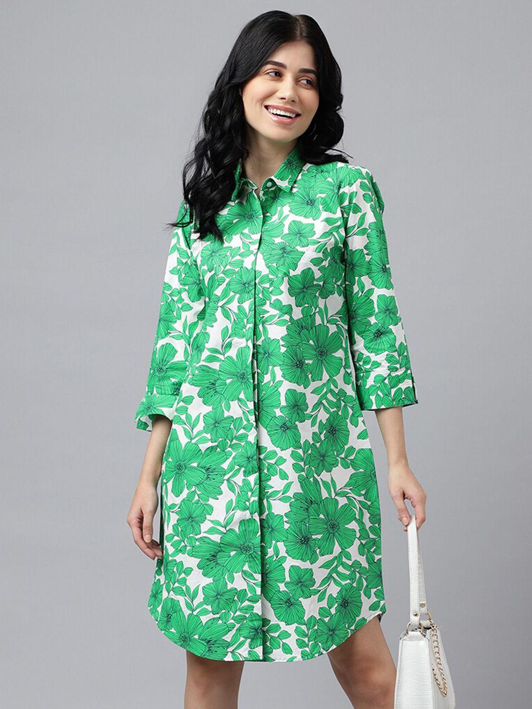 hancock floral printed regular sleeve pure cotton shirt dress