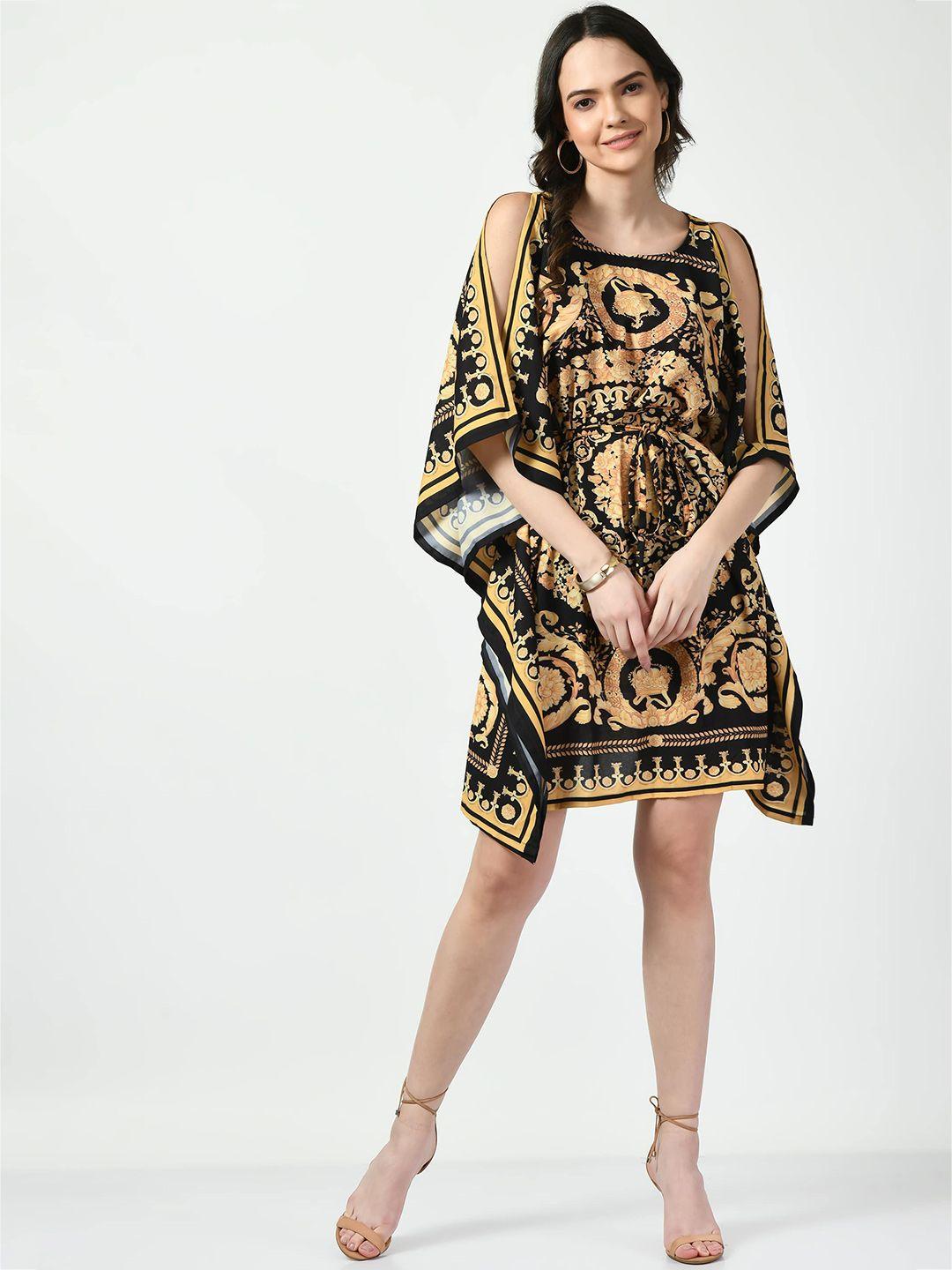 navvi ethnic motifs printed slit sleeves gathered kaftan dress