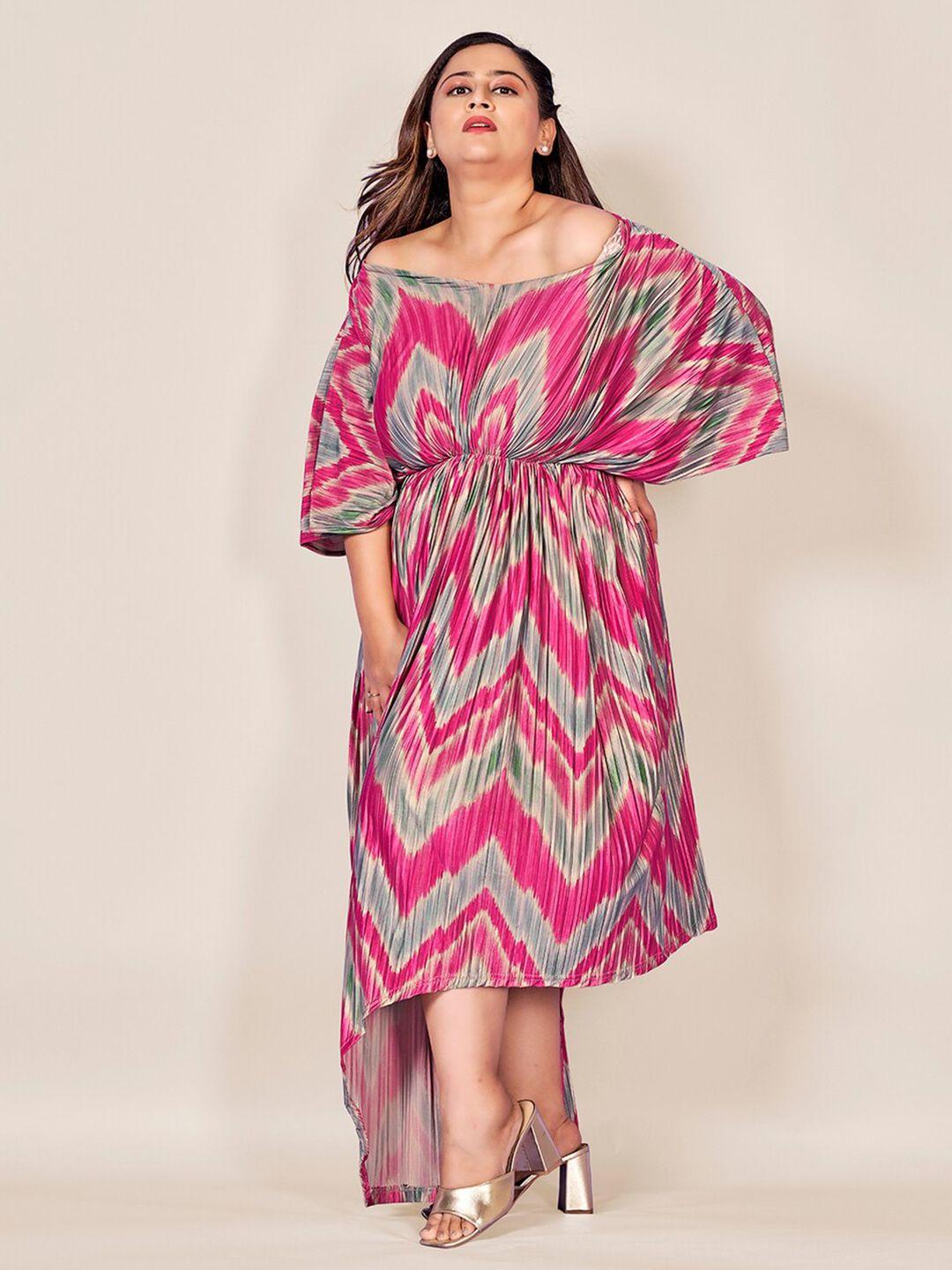 curvy lane plus size tie & dye printed v-neck flared sleeves gathered blouson dress