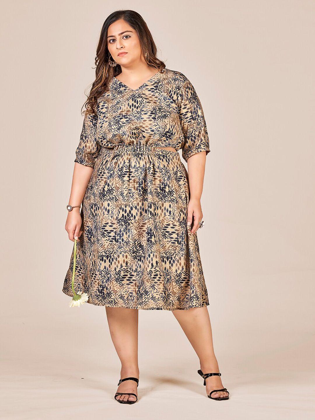 curvy lane plus size abstract printed v-neck cut-outs a-line dress